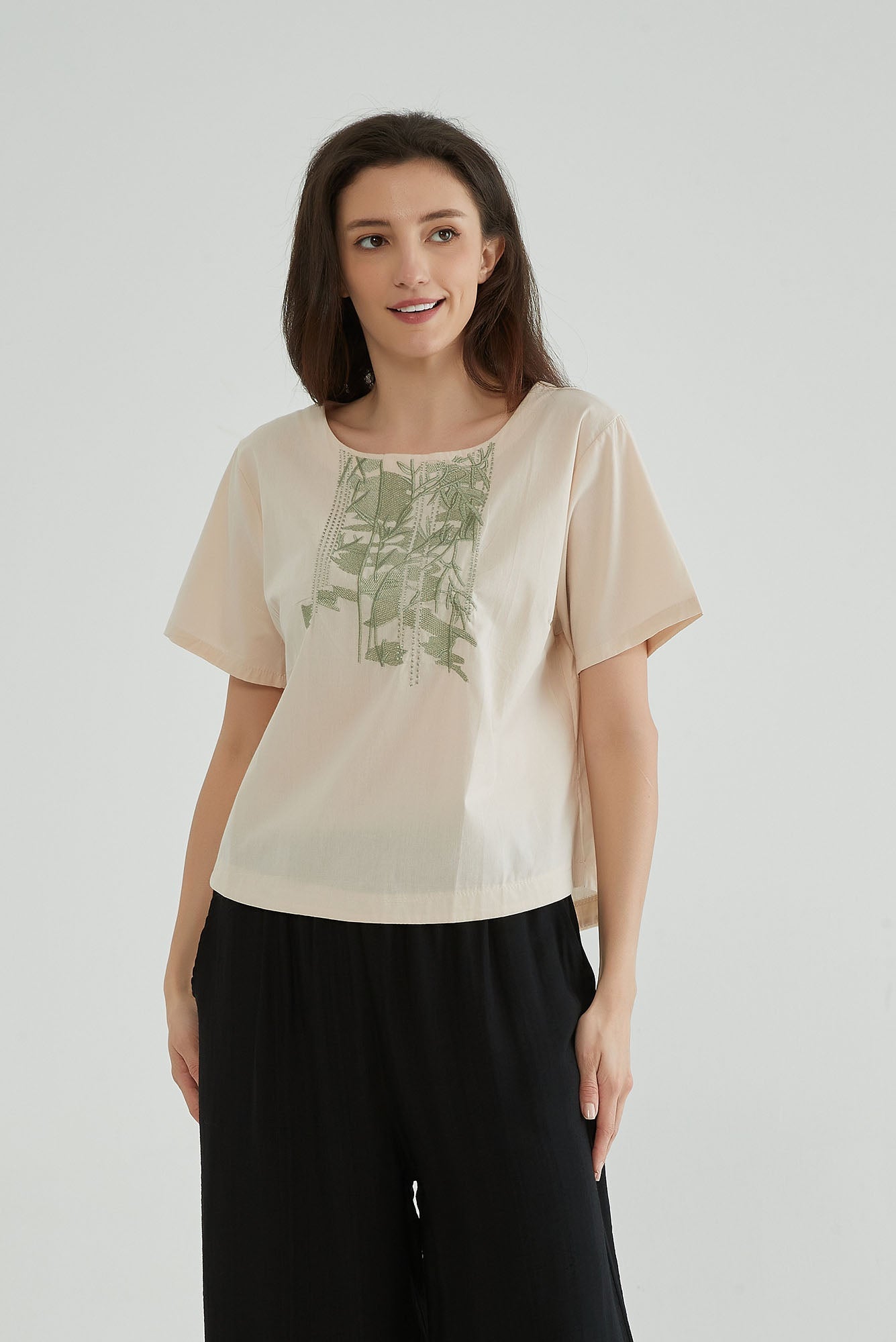 Cotton Seed Short Sleeves Boho Embroidered Top - Whisper Mint